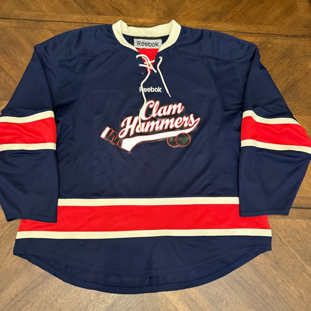 Reebok Clam Hammers Hockey Jersey Mens XXL Navy Blue Lace Up Neck Number 44